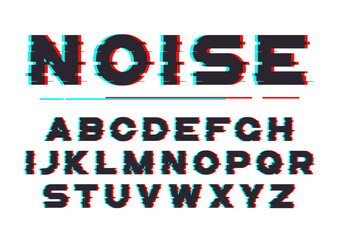 Decorative bold font with digital noise, distortion, glitch effe