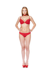 Obraz premium Young beautiful blonde woman in red bikini