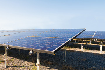 Solar power panels ,Photovoltaic modules for innovation green energy for life with blue sky...