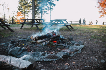 campfire place in glade in the mountains