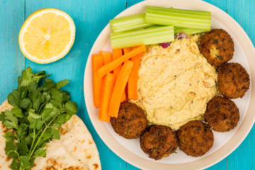Vegetarian Falafels With Moroccan Style Houmous Carrots and Celery