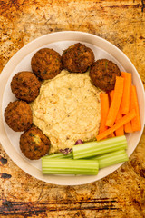 Vegetarian Falafels With Moroccan Style Houmous Carrots and Celery
