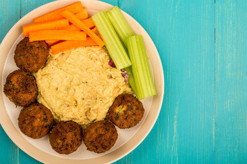 Vegetarian Falafels With Moroccan Style Houmous Carrots and Celery