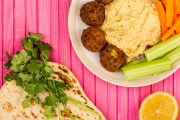 Vegetarian Falafels With Moroccan Style Houmous Carrots and Celery