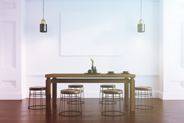 White dining room interior, poster toned