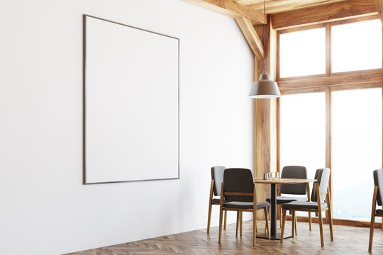 White and wooden cafe interior, poster