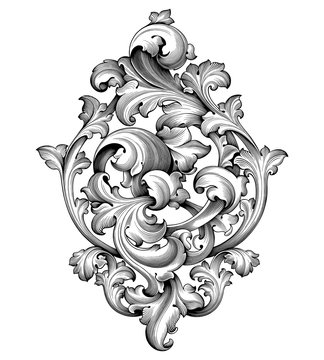 Vintage Baroque Victorian frame border corner monogram floral engraved scroll ornament leaf retro flower pattern decorative design tattoo black and white filigree calligraphic vector heraldic shield