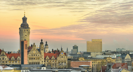 Leipzig, Germany panorama view over the city in the evening light