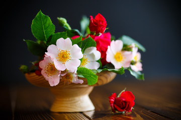 Bouquet of wild and red rose
