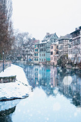 Fototapeta premium Strasbourg for Christmas with snow in Alsace, France