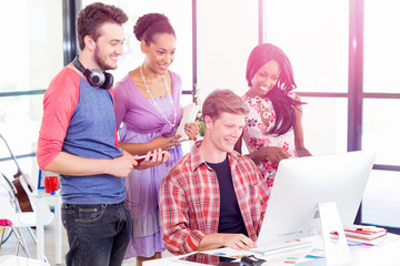 Young office workers or students as a team