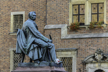 Aleksander Fredro's monument in Marker Square in Wroclaw - obrazy, fototapety, plakaty