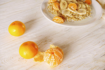 Oatmeal with fruit for breakfast
