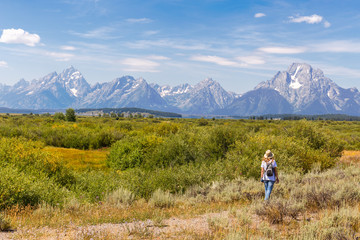 Woman Trekking at the Teton National Park, Wyoming, USA