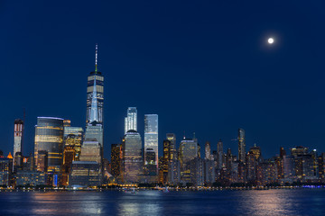 Lower Manhattan Skyline at blue hour, NYC, USA
