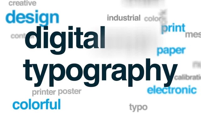Digital typography animated word cloud, text design animation.