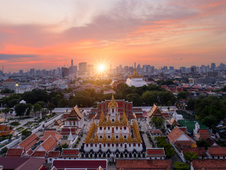 Wat Ratchanatdaram Temple the public temple in Bangkok; The most tourist destination landmark in Bangkok Thailand; Bangkok is the most populated city in Southeast Asia.
