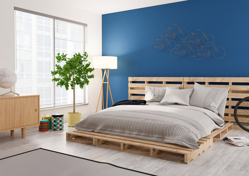 Modernes Schlafzimmer mit Palettenbett