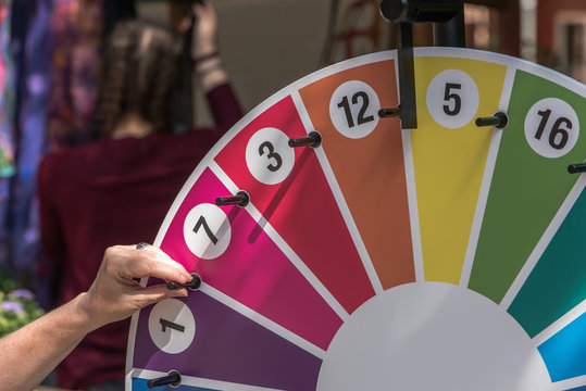 The wheel of fortune hung up at a festival. Animation for young and old.