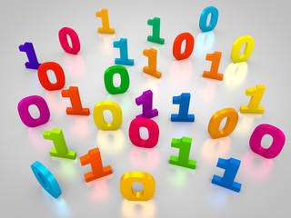 bunte Zahlen bestehend aus Nullen und Einsen