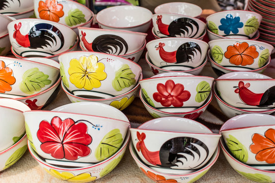 Handmade bowls sold in the market
