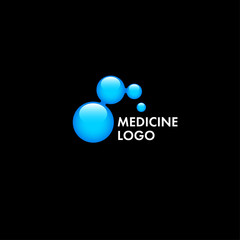 Medical, genetic, chemical logo. Blue molecule, isolated on a black background.
