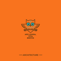 Architecture owl logo. Owl with drawing in roll . Owl emblem.