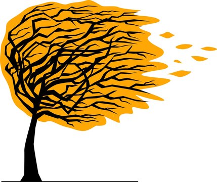 recommend clip art: Silhouette of tree bent by the wind