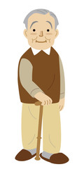 シニア　おじいさん　杖　全身