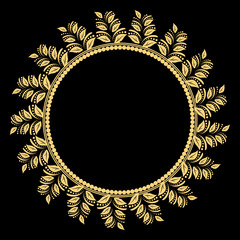Decorative golden line art frame for design template. Element for invitations and greeting cards
