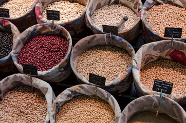Raw beans on a market
