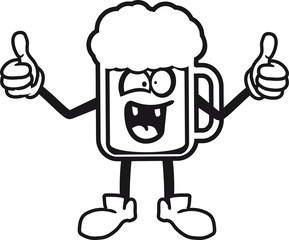 glas krug oktoberfest comic cartoon gesicht figur lachen daumen drücken hoch bier flasche alkohol saufen trinken