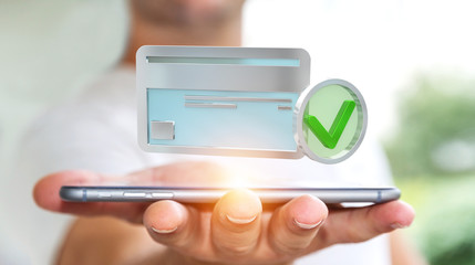 Businessman using credit card to pay online 3D rendering