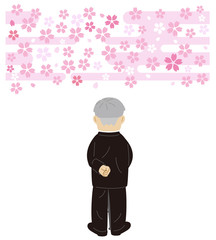 シニア　おじいさん　喪服　桜