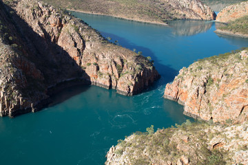 An aerial shot of the Horizontal falls in Talbot Bay, the Kimberley, Australia