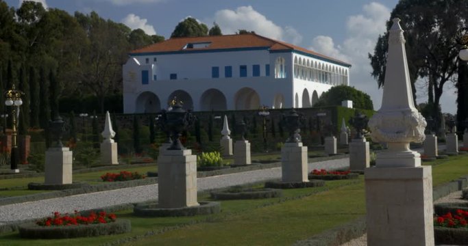 Bahai garden scene with the the Mansion of Bahji in Acre, Israel