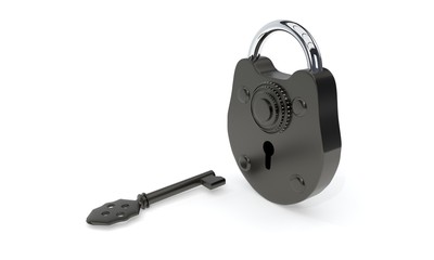 Encrypted lock and key model, 3d rendering