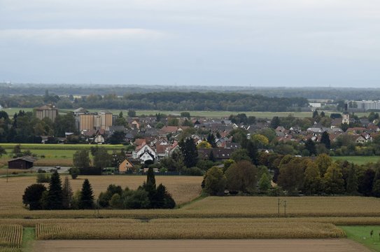 high angle view from the Schutterlindenberg hill towards the village of Hugsweier  Lahr, Ortenau baden Germany