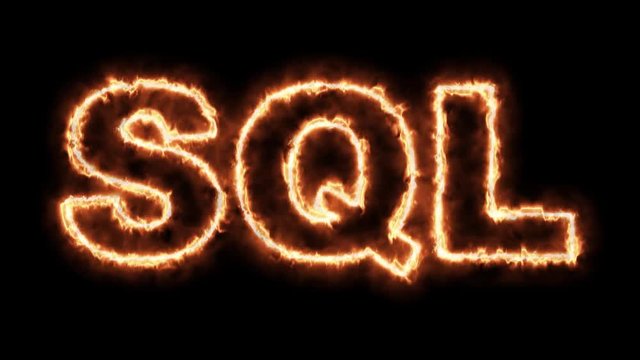 SQL text from burning letters in 4K ultra HD