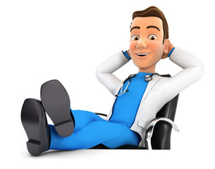 3d doctor relaxing with feet up on his desk