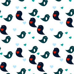 Seamless pattern birds and hearts.Vector background