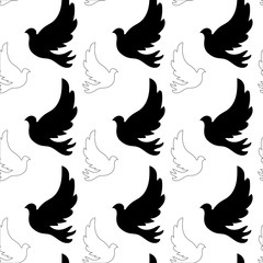 Seamless pattern with stylized color flying pigeons.Vector background.