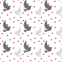 Seamless pattern with stylized color flying pigeons.Vector background.