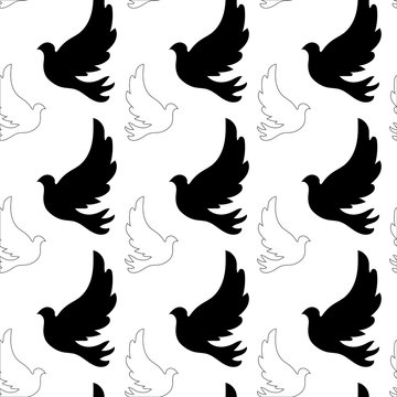 Seamless pattern with stylized color flying pigeons.Vector background.