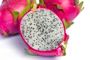 Close-up dragon fruit on white background, Dragon fruit isolated