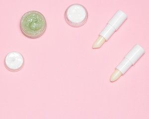 Gentle cosmetics for lip skin care with copy space