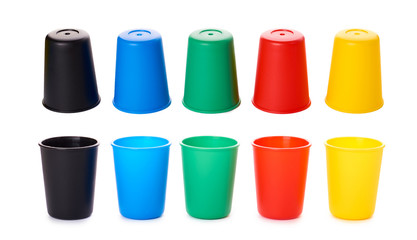 color buckets for game or drinks isolated on white background