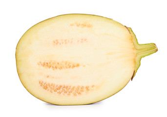 purple fresh organic half of eggplant isolated on white background