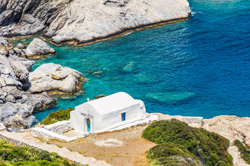 Agia Anna chapel on Amorgos island, Greece, Cyclades. - obrazy, fototapety, plakaty