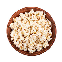 fresh pop corn in ceramic plate isolated on white background